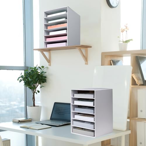 Ireer 4 Pieces Cardboard Paper Organizer, Classroom Mailboxes, Construction Paper Storage, Compartment Literature Sorters, Classroom Organizers for Student Office School (White,6 Slots)