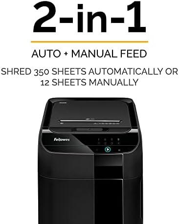 Fellowes AutoMax 350C Cross-Cut Commercial Office Auto Feed 2-in-1 Paper Shredder with 350 Sheet Capacity, Black (4694001)