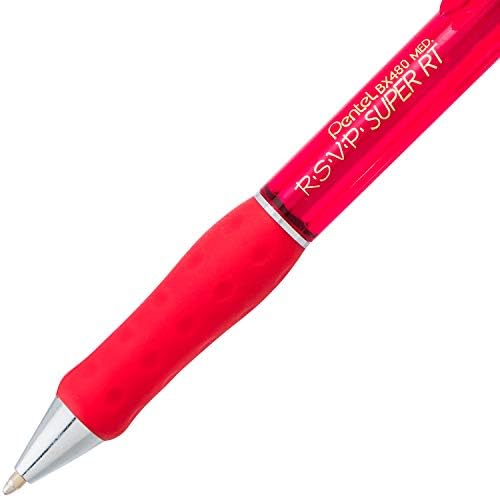 Pentel RSVP Super RT Ballpoint Pen, (1.0mm) Medium Line, Red Ink, Box of 12, (BX480-B)