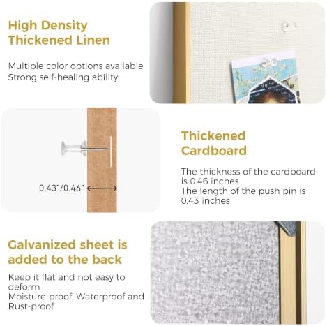 SELEAD Linen Bulletin Board 30” x 20” - Golden Aluminum Frame, Beige Fabric