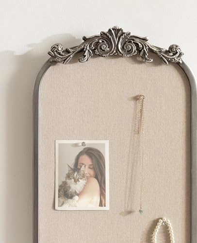 Kate and Laurel Arendahl Arch Pinboard; 13 x 25; Silver; Framed Arched Ornate Vintage Cork Board for Use as Motivational Vision Board or Wall Organizer