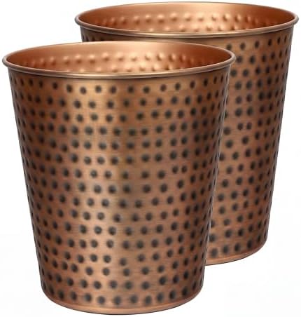happimess Axel 2 Gal Hammered Steel Waste Bin 10", Antique Copper, Set of 2