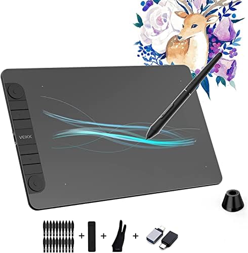 VEIKK VK1060PRO V2 Drawing Tablet, 10 x 6 Inch Graphics Pen Tablet with 8 Shortcut Keys, 8192 Levels Battery Free Supports Tilt Function, Work for Digital Art Drawing, Designing