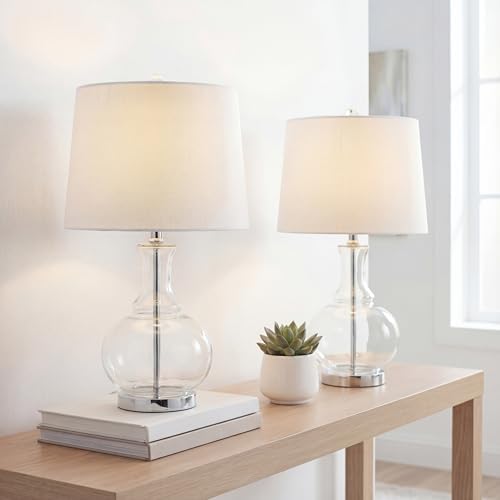 JONATHAN Y Lavelle 25" Glass Lamp, Clear/Chrome, Set of 2