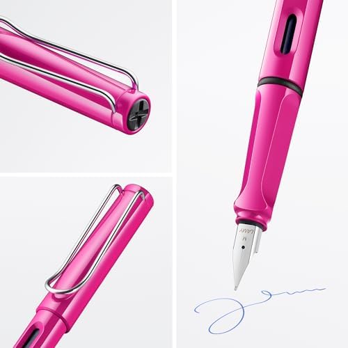 LAMY safari pink - Fountain Pen with ergonomic grip & polished steel nib in size M - ideal for any Writing & Calligraphy - including LAMY T 10 blue cartridge - Right-Handed