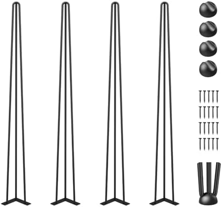 VEVOR Hairpin Table Legs 36 in Black Set of 4 Desk Legs 220 lbs Load Capacity Each Leg Hairpin Desk Legs 3 Rods for Bench Desk Dining End Table Chairs Carbon Steel DIY Heavy Duty Furniture Legs