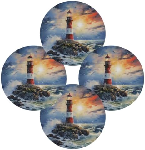 Nautical Lighthouse Round Placemats Set of 4, Table Mats Place Mats