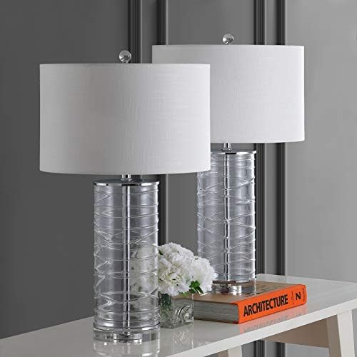JONATHAN Y Cole 27.5" Fused Glass Table Lamp, Clear, Set of 2