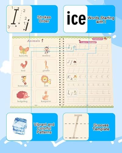 Magic Grooved Reusable Writing Books, Tracing Workbook for Kids Ages 3‑8