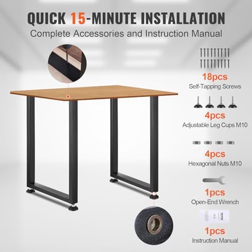 VEVOR 28 Inch Adjustable Furniture Legs, Square Reinforced Steel Office Table Legs Set of 2 for DIY, Max Load 1000 lbs Heavy Duty Desk Legs, Quick Instalation & Rich Accessories Legs Black