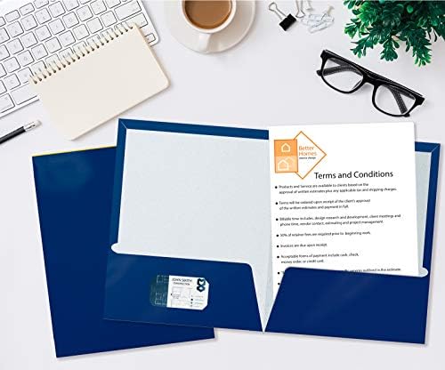 Better Office Products 2 Pocket Glossy Laminated Blue Paper Folders, Letter Size, Blue Paper Portfolios, Box of 25