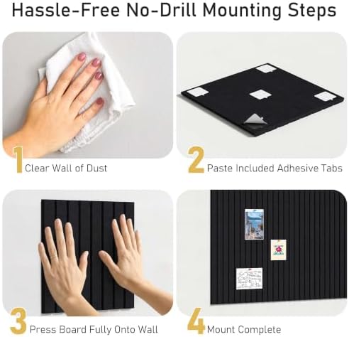 Felt Bulletin Board 48"x36" Large - Cork Board Alternative, 12-Pack Felt Wall Tiles with 70 Adhesive Tabs & 35 Pushpins, Pin Board for Home Office Decor, Black