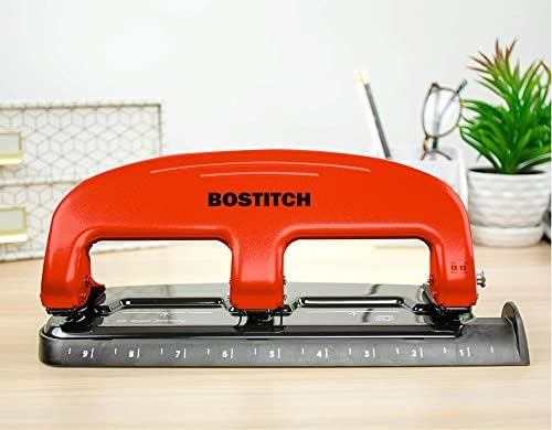 Bostitch Office EZ Squeeze 20 Sheet Standard 3 Hole Punch, Metal Construction, Red (2220-RED)