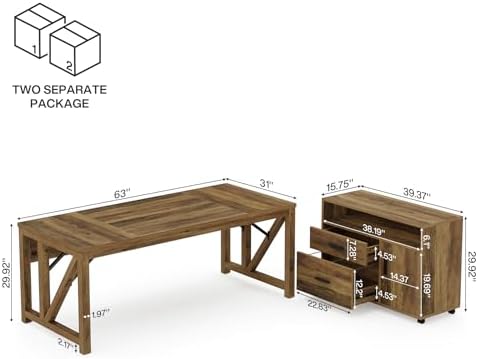 Tribesigns L Shaped Desk with Drawer Cabinet, 63" Executive Computer Desk and lateral File Cabinet, 2 Piece Home Office Furniture with Drawers for Hanging, Door