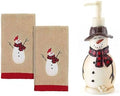 Avanti Linens - Bathroom Set, Resin Lotion Pump & 2pc Cotton Fingertip Towels, Holiday Home Decor (Snowmen Gathering Collection)