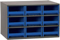 Akro-Mils Steel Garage Storage Cabinet, Small Parts Organizer Metal Cabinet for Hardware, Nails, Screws, Bolts, Nuts, and More, 17" W x 11" D x 11" H, 9-Drawer, Gray Cabinet/Blue Drawers (19909)