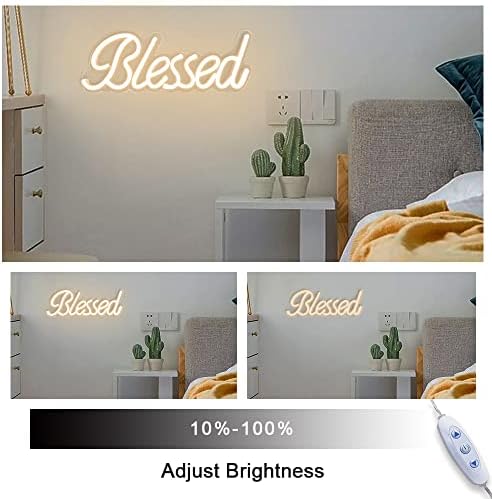 Blessed Neon Sign for Wall Decor 17x7 Inches - Blessed Led Light Up Sign 5V USB Powered with Dimmer,Led Neon Light Warm White Decor for Bedroom, Office, Home Room,Wedding Gifts