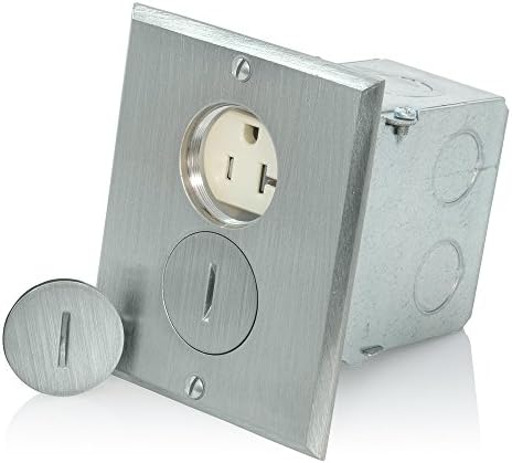 Leviton 1-Gang Duplex Receptacle Floor Box Assembly, Tamper-Resistant, Nickel Finish, 20-Amp, 125V, 25349-TFN