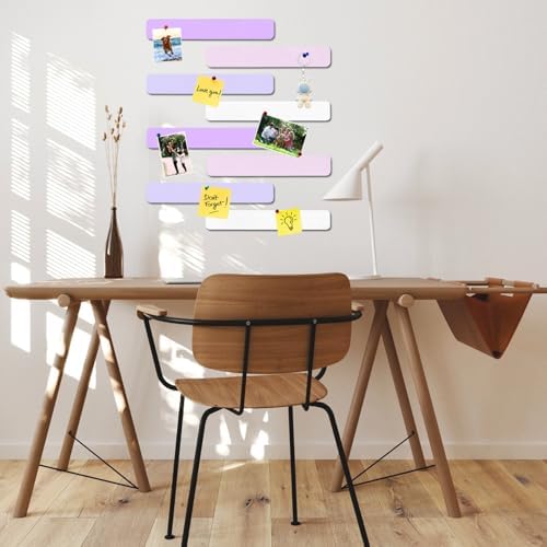 8Pcs Rectangle Felt Cork Board Bar Strips with 35 Pushpins, Self-Adhesive Bulletin Board Strips for Office School Home Wall Decor Stickers Memos Schedules Photos Display -Purple+Pink