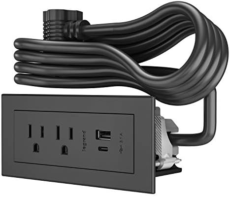 Legrand radiant Furniture Power Strip 2 Outlet USB A/C Black 10 Ft Cord