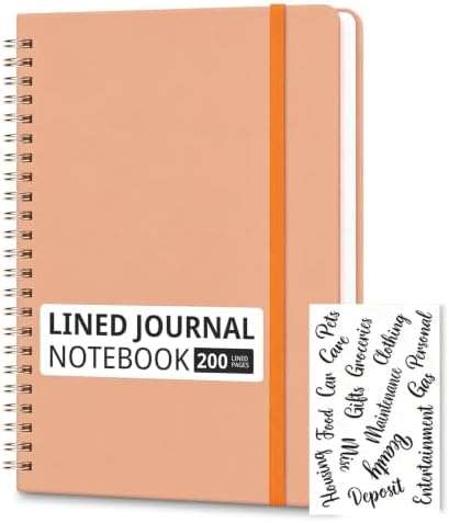 Hardcover Spiral Notebooks, 8.3" x 6.3" Lined Journal Set, 100 GSM Bleed-Resistant Paper, 200 Pages Twin-Wire Bound Notebook with Elastic Band & Category Stickers for Office, School