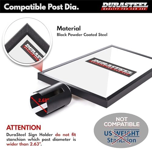DuraSteel Stanchion Sign Holder 8.5" x 11" Paper Size - Double Sided Portrait Display w/Plexiglass Cover - Black Stanchions Crowd Control Metal Outdoor Sign Holder Stand - NOT Fit US Weight Stantions