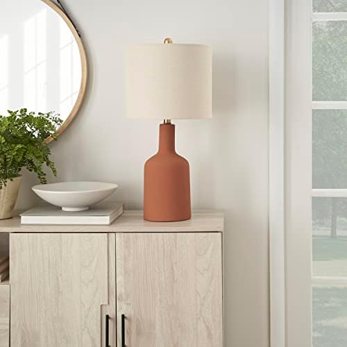 Nourison Home 22" Terracotta Orange Ceramic Table Lamp with Oatmeal Linen Shade for Modern Farmhouse, Bedside Lamp, Living Room Lamp, Small Accent Lamp for Dining Room