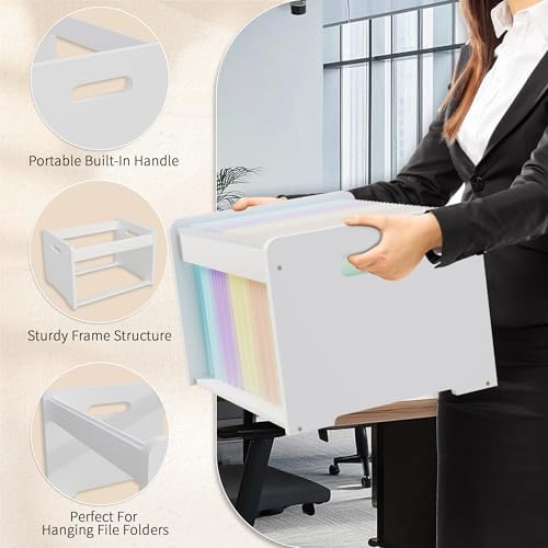 Bamboo Hanging File Organizer, Desk File Box, Open Top, 1 Pack, White | Open-Top Access, 2 Hanging Folders Included, Letter & Legal Files, Sliding Rails, Reinforced Handles, Easy Assembly