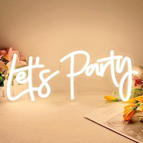 Lets Party Neon Sign with Dimmable for All Partys,17x7.5inch, Neon Lights for Wall Decor, Birthday, Wedding, Bachelorette Party, Valentine's Day Gifts Let's Party Neon Lights with 5V USB Cable, Warm White Cheers Sign