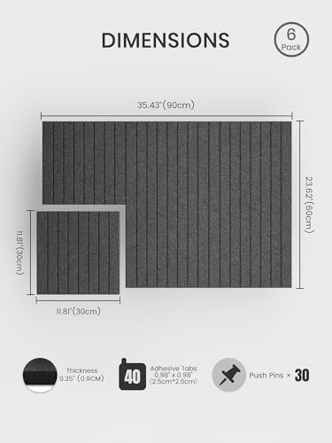 Bumusty 36"x 24" Large Felt Bulletin Board Tiles,Charcoal Gray