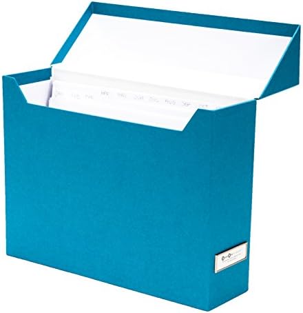 Bigso Lovisa Fiberboard Label Frame 12 File Storage Box | Document Organizer for Important Paperwork | Durable Hanging File Box with a Flip Top Lid & Metal Label Window | 3.7” x 13” x 9.4” | Turquoise