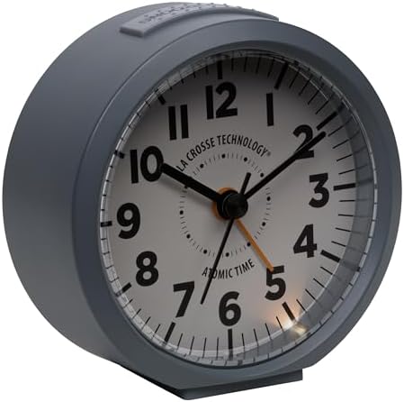 La Crosse Technology 617-710-INT 4-Inch Round Gray Atomic Analog Alarm Clock