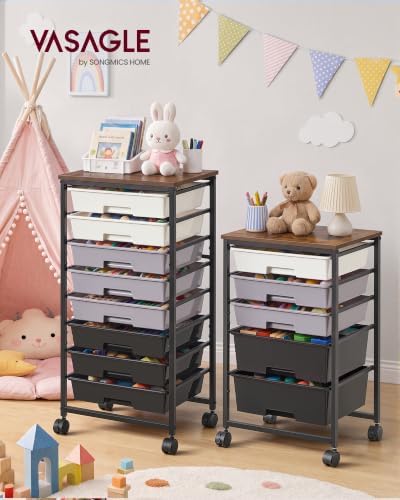VASAGLE Rolling Cart with Drawers, Craft Organizers and Storage, Black