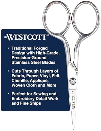 Westcott 4in Forged Paper and Fabric Scissors, Precision Scissors for Embroidery Detail, Sewing and Crafts