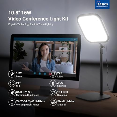 NEEWER Basics 10.8" Video Conference Lighting, 15W Bi Color Edge Lit Full Screen CRI95+ Ring Light with Desk Stand & Phone Holder for Webcam Meeting Streaming Computer Laptop Zoom Calls