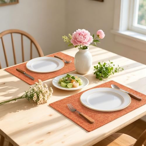 Homaxy Cloths Placemats for Dining Table Set of 6, 13" x 19", Orange