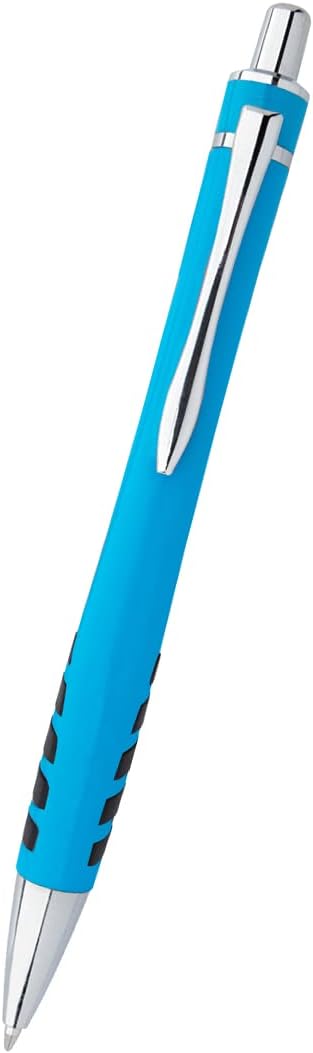 ExpressDesigns™ - Your Name or Imprint on our Custom Printed Addison Ballpoint Pen - Rubber Grip For Writing Comfort And Control, black ink, medium point - 12 Pack (Light Blue)