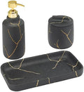 Nicole Miller - Bathroom Set, 3pc Resin Countertop Accessories, Dorm Room Essentials (Sydney Collection, Black/Gold)