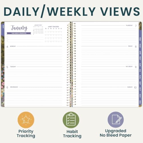 bloom daily planners 2027 Planner for Women (8.5" x 11") - Weekly & Monthly Calendar Year (January to December) Softcover Agenda Book Organizer with Stickers & Stencil - Wildflower Mountainside