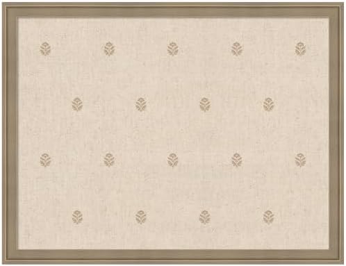 Kate and Laurel Framed Fabric Pinboard 26 x 20, Beige Botanical Block Print Printed Linen Classic Bulletin Board for Use as a Vision Board or Wall Organization, Florence Light Brown Frame