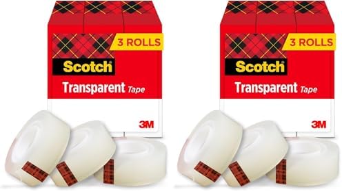 Scotch Transparent Tape, Clear Tape Engineered for Office and Home Use, 1 Inch Core 3/4 in x 1000 in, 3 Boxes (Pack of 2)