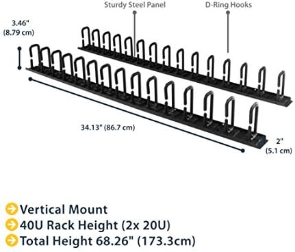StarTech 40U Vertical Server Rack Cable Manager, 2-Pack 3ft (CMVER40UD)