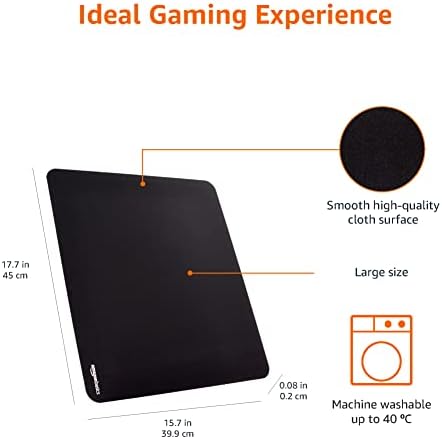 Amazon Basics Large Square Computer Mouse Pad, Cloth and Rubberized Base, 17.7L x 15.7W inches, Black
