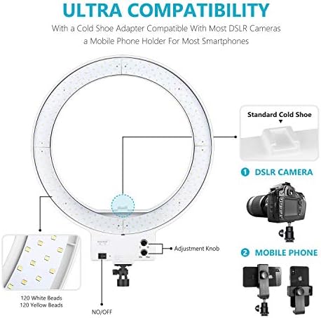NEEWER 18 Inch Ring Light with Tripod Stand, 55W Large LED Ringlight, Cold Shoe Phone Holder Compatible with iPhone Camera for Video Recording Photography Streaming Selfie Makeup Studio Photo, RL-18