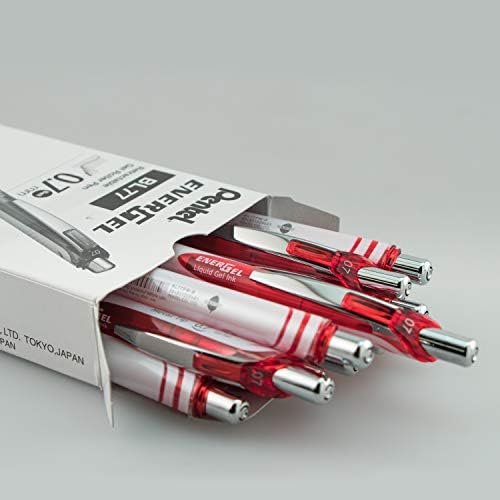 Pentel EnerGel RTX Pearl Retractable Liquid Gel Pen Metal Tip, 12 Pack, 0.7mm, Medium Line, Red Ink (BL77PW-B)