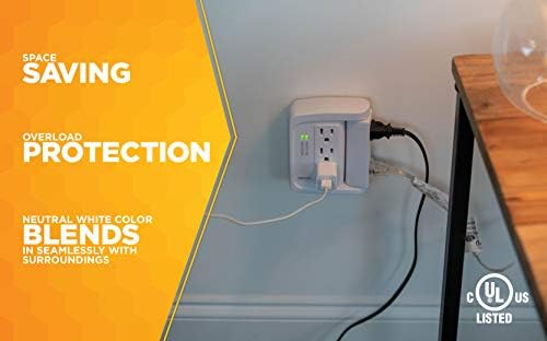 Southwire Woods 6 Space Saver Swivel Wall Tap - 3 Rotating Outlets - 500J Appliance Surge Protector - cULus Listed - White