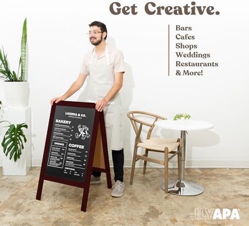Ilyapa A-Frame Chalkboard Sidewalk Sign, 40x20 Inch - Mahogany, Sturdy