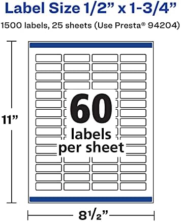 Avery® Matte White Rectangle Labels, Sure Feed® Technology, 0.5" x 1.75", 1,500 Matte White Printable Labels