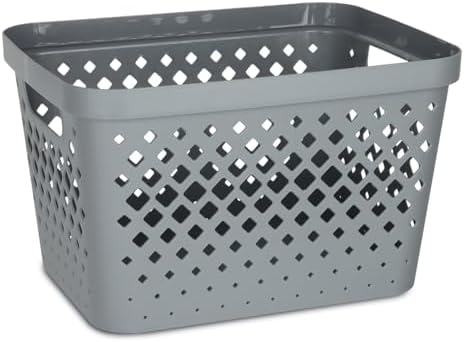 Glad Plastic Storage Basket Set, Value Pack of 6 | Open Storage Bins for Shelves, Bathroom, Pantry, Closet | Nesting Organizer Boxes with Handles, 4 Gallon, Grey