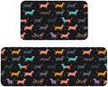 Dachshund Puppy Dog Kitchen Floor Mat 2 Sets, Non Slip Rugs Absorbent Mats for Floor Countertop Office Home, Black Cartoon Indoor Outdoor Decor Doormat 17" x 29.5" + 17" x 47"